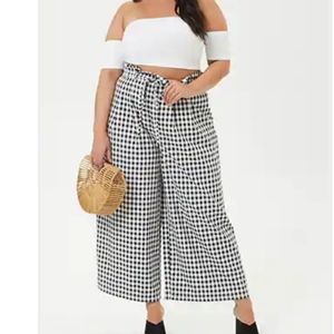 Plus size wide leg gingham pants